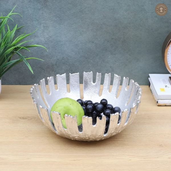 SIlver Striped Aluminium Fruit Bowl