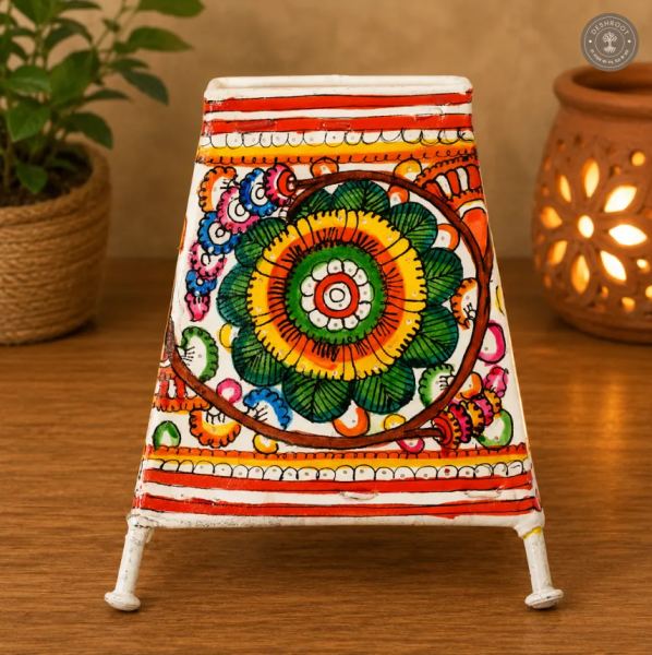 Hand-Painted Floral Goat Leather Craft Lamp Shade