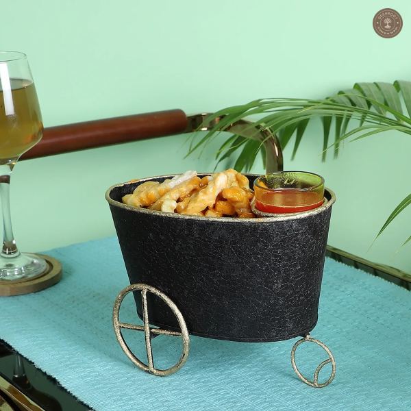 Wheel Barrow Snacks Platter with Glass