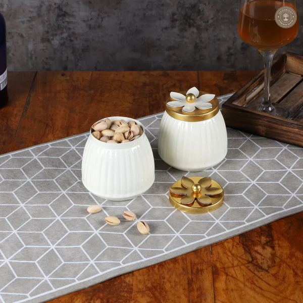 WHite & Gold Dry Fruits Bowl Set of 2