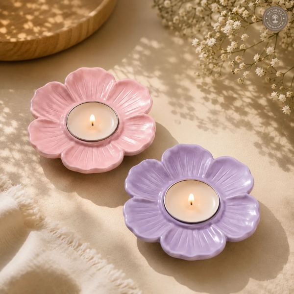 Pastel Blossom Tea Light Candle Holder Set