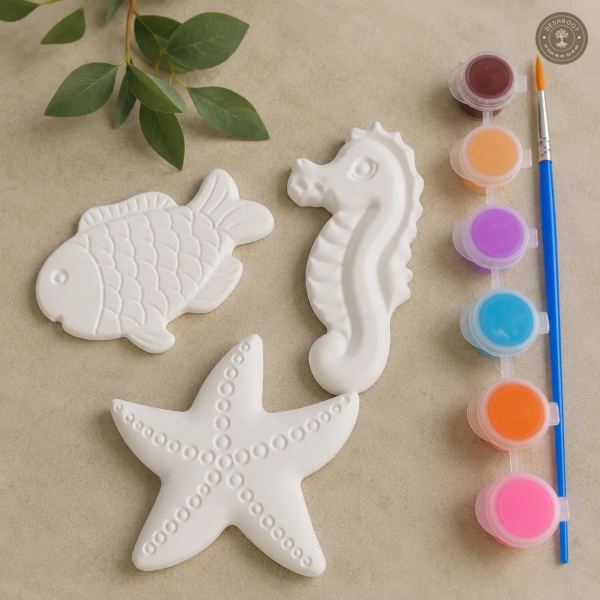 Ocean Friends DIY Painting Kit For Kids – 3 Clay Shapes With Brush & Paints