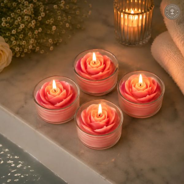 Handcrafted Rose Blossom Votive Candle Set – Set of 4