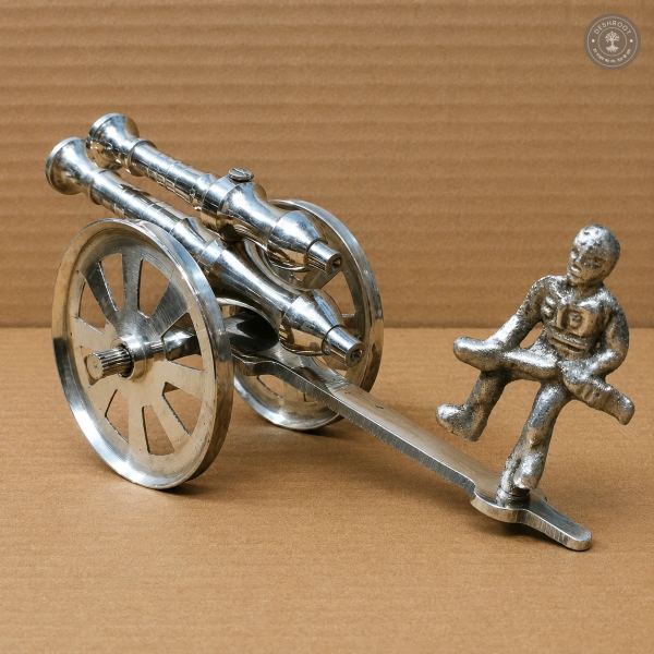 Handcrafted Brass Cannon with Soldier Figurine – Vintage Heritage Décor