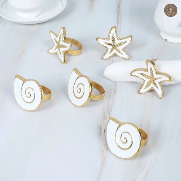 White & Gold Star Napkin RIng Set of 6