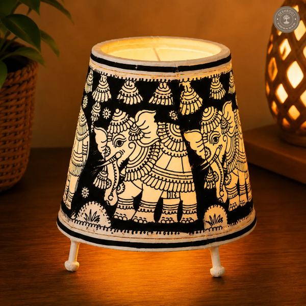 Elephant Motif Goat Leather Craft Table Lamp