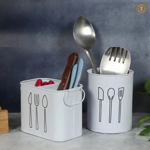 White Cutlery Stand Set of 2