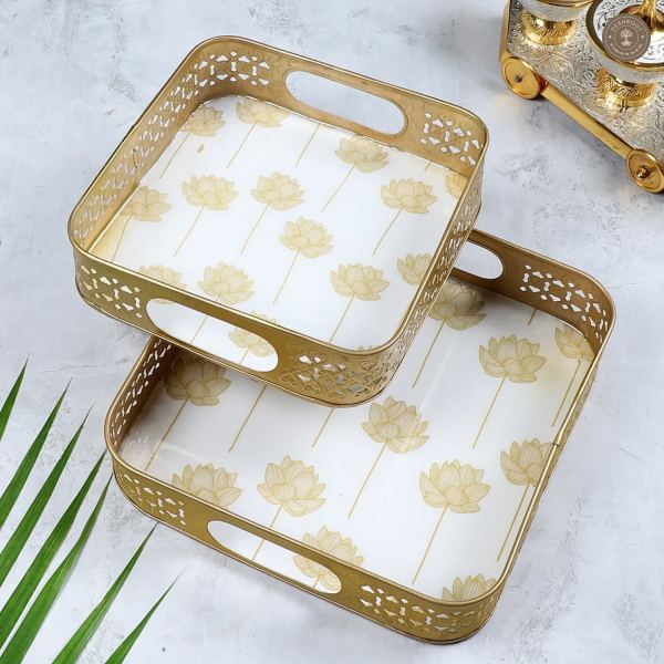 Gold Lotus Meena Tray Set of 2