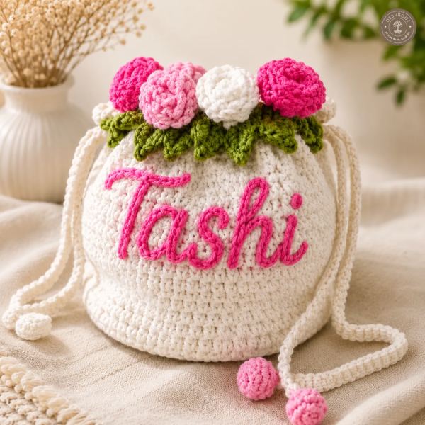Personalized Handmade Crochet Name Potli Bag