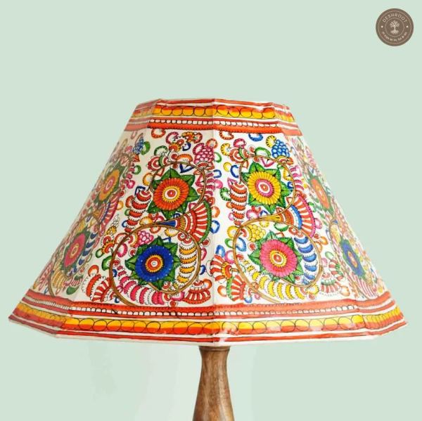 Handcrafted Andhra Pradesh Goat Leather Floral Table Lamp Shade