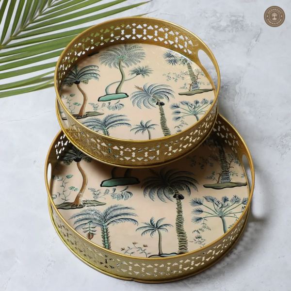 White & Green Tree Tray Set of 2