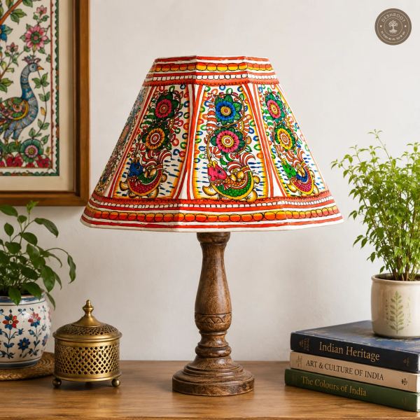 Hand-Painted Fish Motif Goat Leather Lampshade