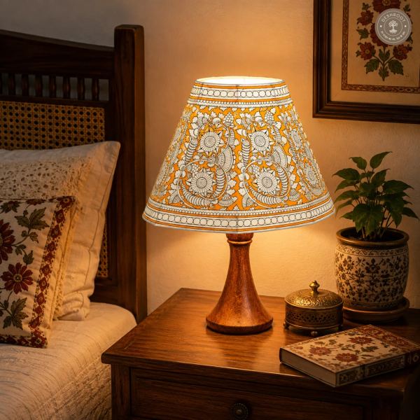 Handcrafted Yellow Floral Leather Table Lamp