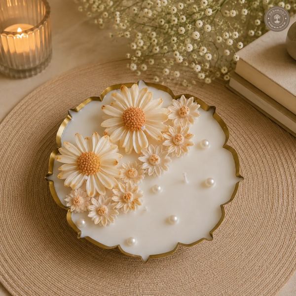 White Floral Urli Candle