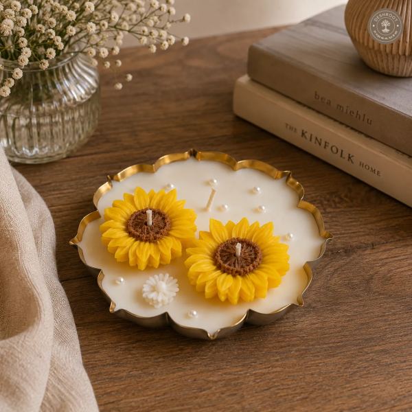 Double Sunflower Floral Urli Candle