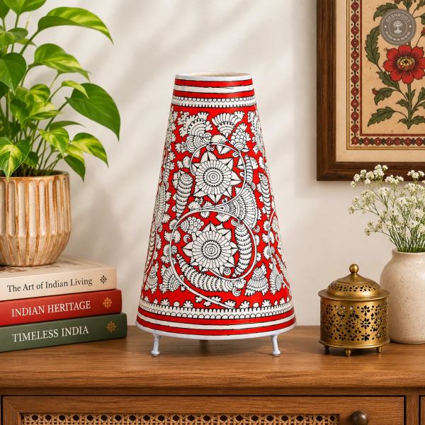 Andhra Heritage Floral Goat Leather Table Lamp