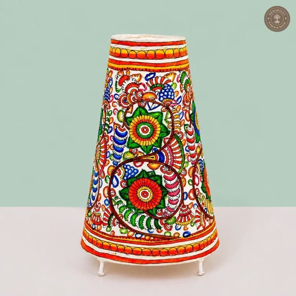 Andhra Floral Folk Art Goat Leather Table Lamp Shade