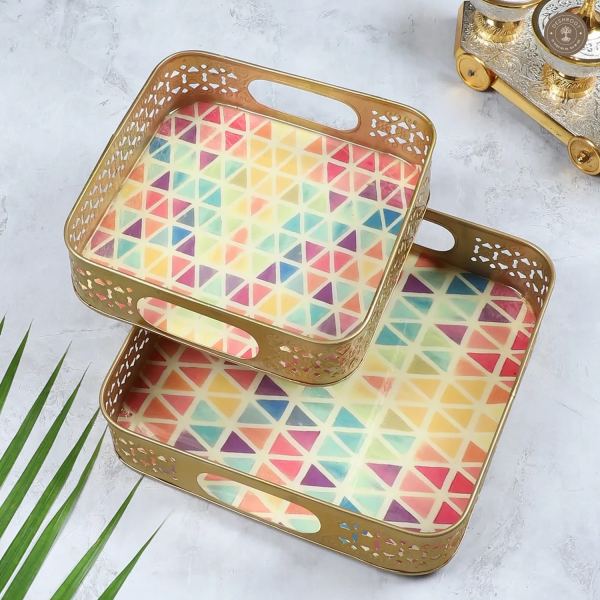Multicolor Triangle Tray Set of 2