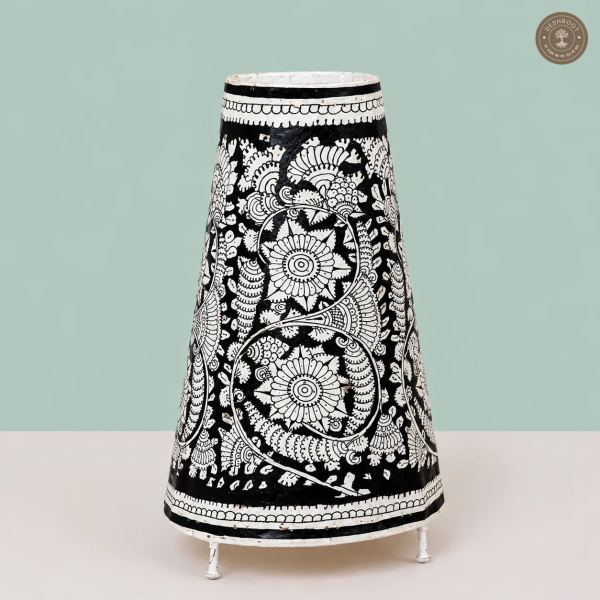 Midnight Floral Kalamkari Goat Leather Table Lamp Shade