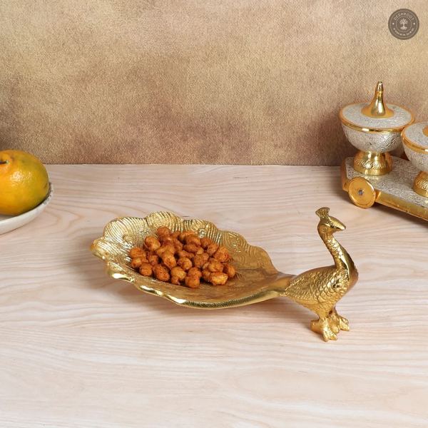 Peacock Aluminium Gold Small Gifting Platter