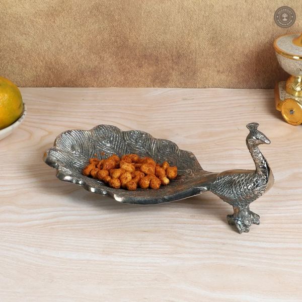 Peacock Aluminium Silver Small Gifting Platter