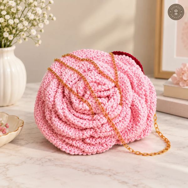 Handmade 3D Rose Crochet Sling Bag