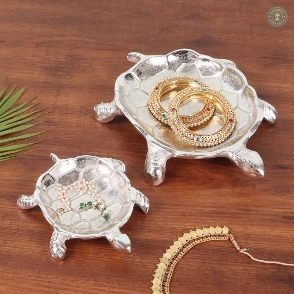 Silver Tortoise Aluminum Trinket Set of 2