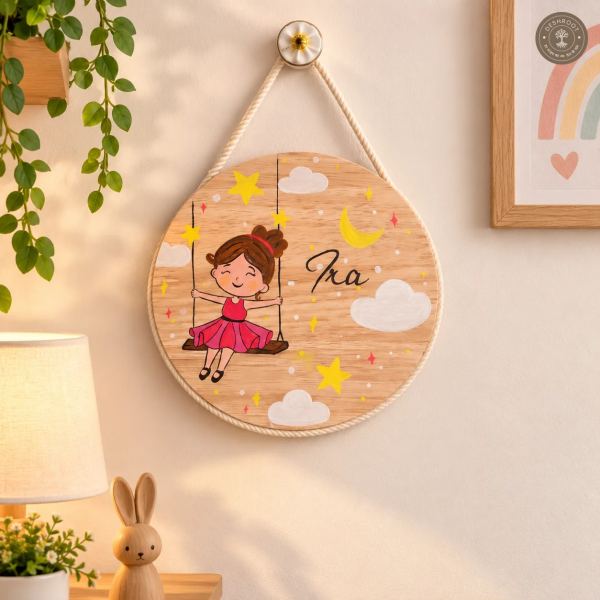 Hand-Painted Swinging Daydreams Pine Wood Nameboard