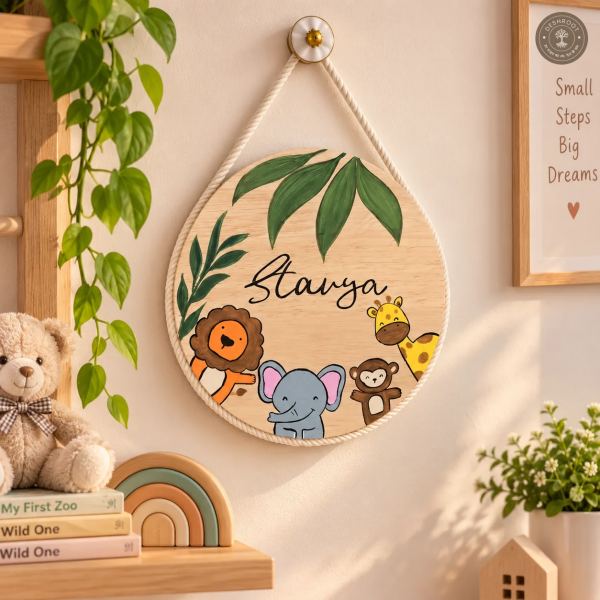 Hand-Painted Jungle Whispers Pine Wood Nameboard