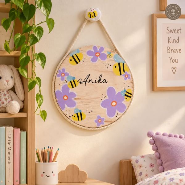 Hand-Painted Honeybee Garden Pine Wood Nameboard