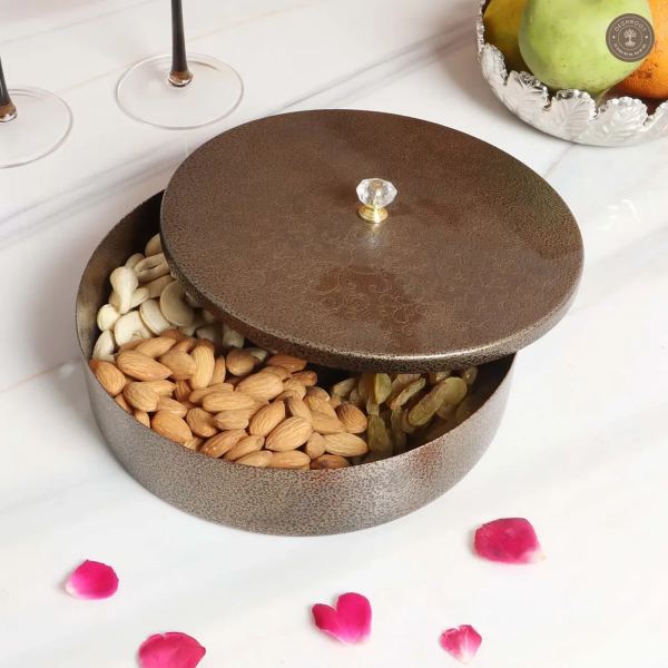 Gold Textured Dry Fruit Box With Lid