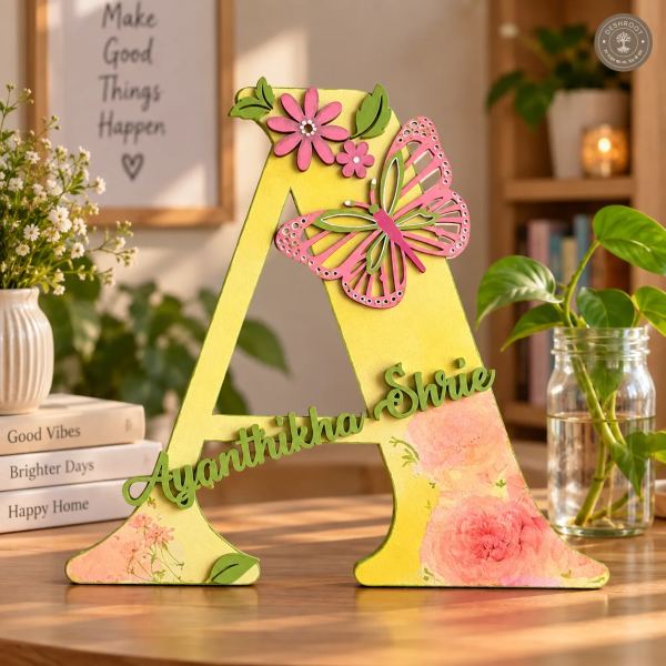 Fairytale butterfly nameplate with initial alphabet