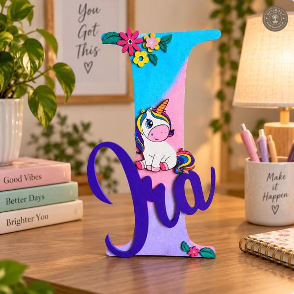 Hand-Painted Unicorn Name Letter Décor