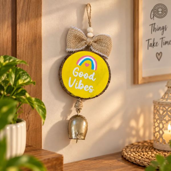 Good Vibes wall hanging with bell