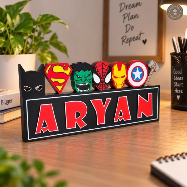 Free standing Superhero theme name sign block