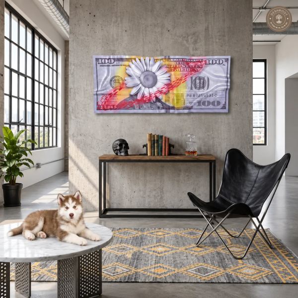 Bloom & Boom $100 Bill Wall Art | Floral Currency Pop Art for Modern Home & Office Décor