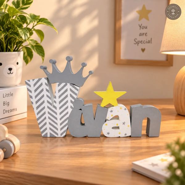 Free standing name sign with crown & star