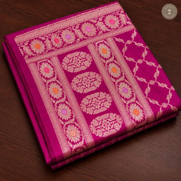 Chinya Silk Banarasi Dupatta – Rich Magenta Jaal with Intricate Floral Zari Weaving