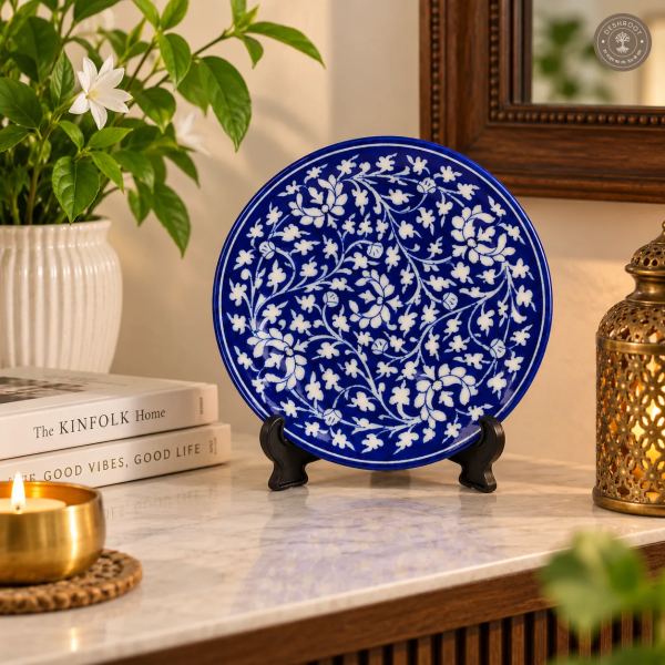Handcrafted Jaipur Blue Pottery Decorative Ceramic Plate