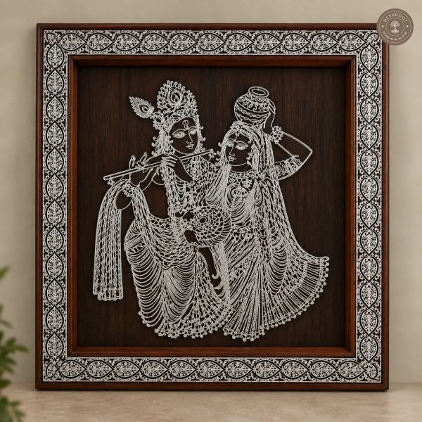 Divine Radha Krishna Handcrafted Wooden Wall Frame