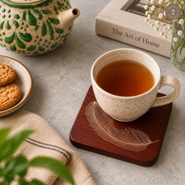 Feather Grace Handcrafted Wooden Coaster