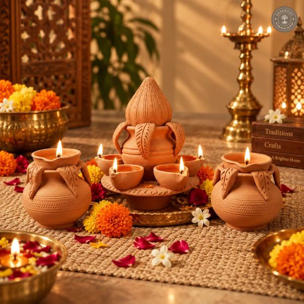 Terracotta Kalash Set – Handcrafted Traditional Clay Décor