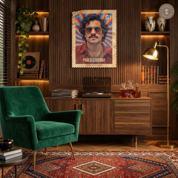 El Patron Pablo Escobar Stamp Wall Art | Vintage Collectible Statement Décor