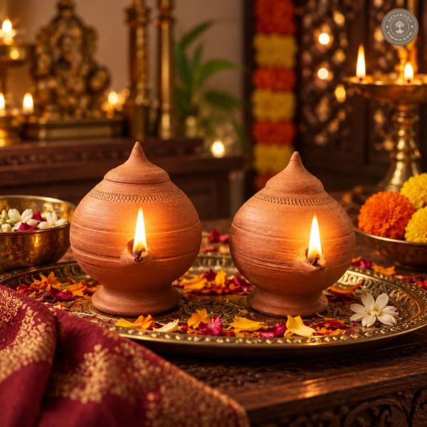 Terracotta Plain Magic Diya Set of 2 – Handcrafted Traditional Clay Diya