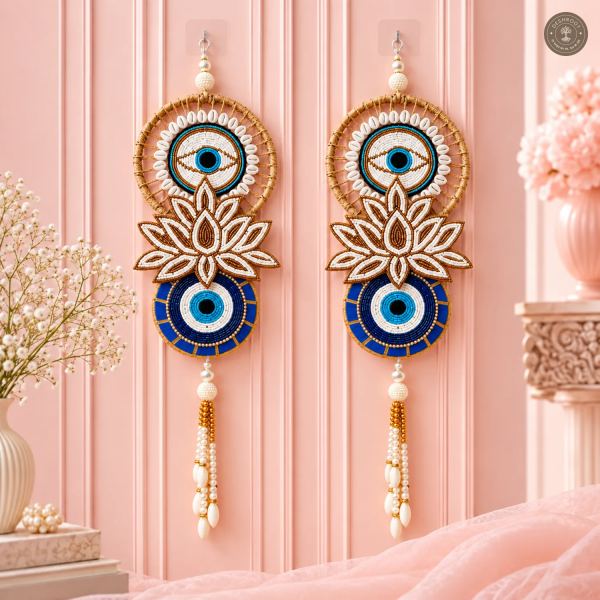 Royal Blue Evil Eye Lotus Wall Hanging
