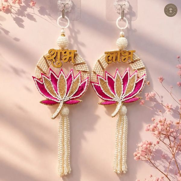 Pink Pearl Lotus Shubh Labh Wall Hanging