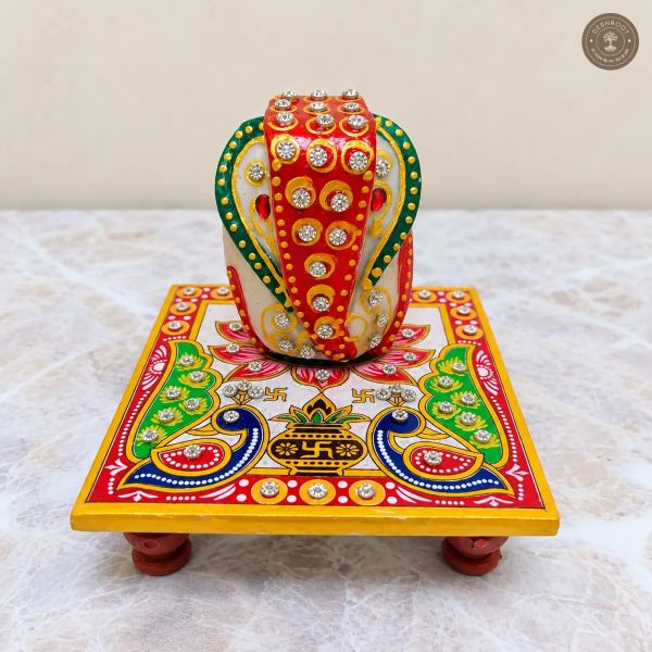 Handcrafted Marble Ganesh Chowki with Meenakari Work