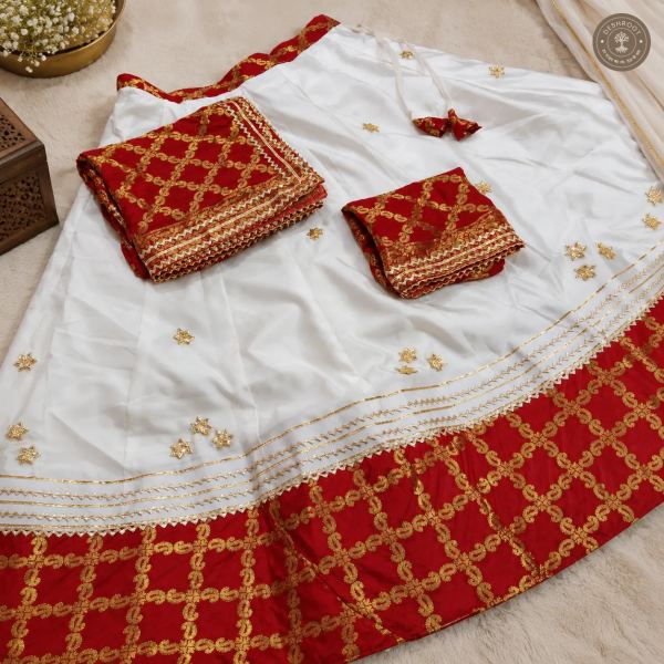 Pure Cosmos Silk Lehenga with Ghadchola Dupatta & Kachi Gota Patti Work
