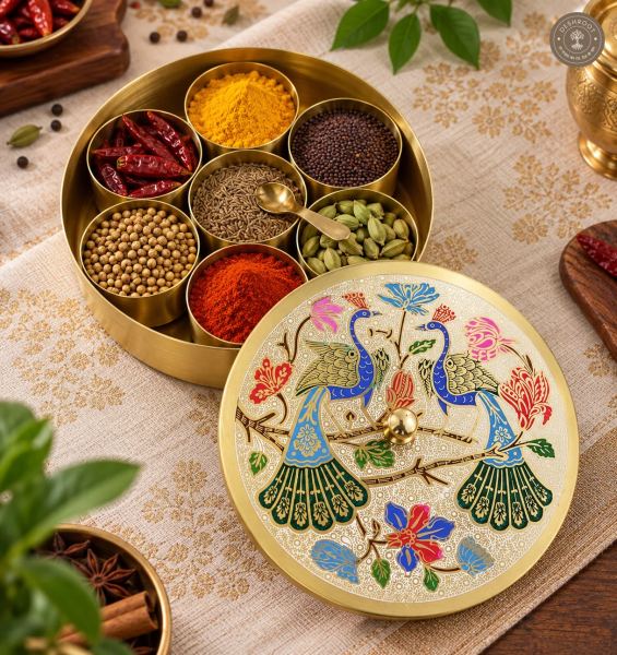 Brass Masala Box – 7-Compartment Spice Box