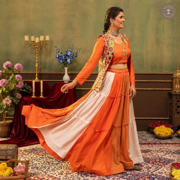 Pure Rayon Lehenga with Mirror Work Koti & Embroidered Blouse